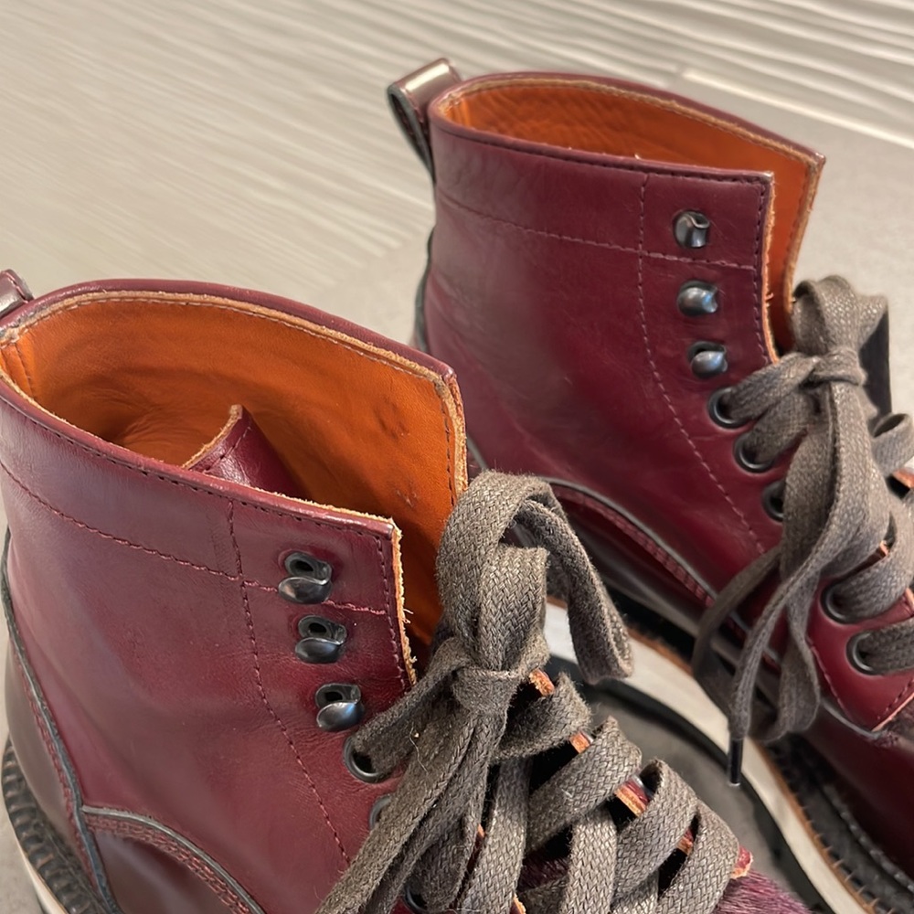 DSQUARED2 Red Oxblood Lace Up Chunky Vibram Lug Sole Calf Hair & Leather boots - Picture 9 of 17
